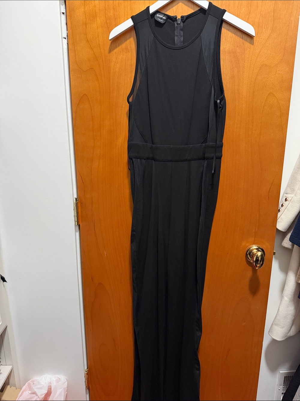 bebe Black Sleeveless Sheer-Panel Maxi Dress